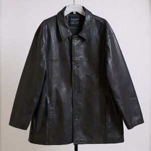 Pronto Uomo Leather Jacket Men 2XL Black Button Up Mid Length Soft Lambskin